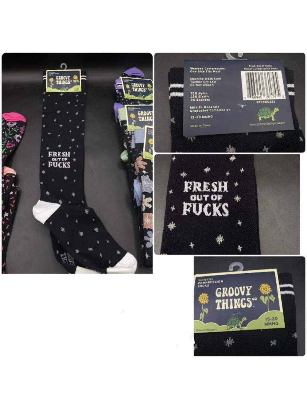 New Lot 6 Groovy Things Compression Socks Women’s New Adult Vulgar 15-20 MMHG